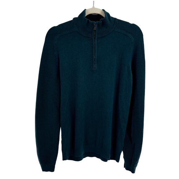Ted Baker Justrun Teal Link Stitch Funnel Neck Sweater - Picture 5 of 12